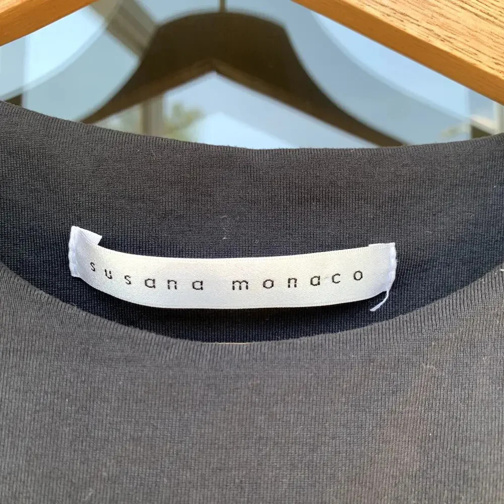 Susana Monaco Kiki Pleated Peplum Blouse Dark Charcoal Gray T Shirt size XS Top - Picture 3 of 5